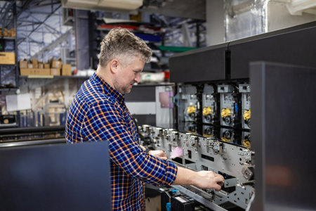 Portrait Of A Male Technician Fixing CNC Machine In Factoryの写真素材