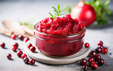 Cranberry Sauce in a Small Glass Dish. traditional festive foodの素材
