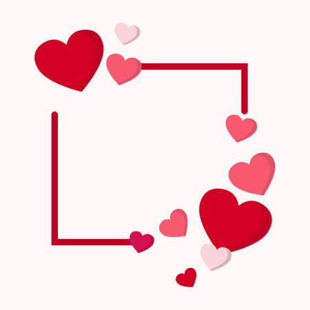 Simple Valentine day frame with Red heart on white background illustrationのイラスト素材
