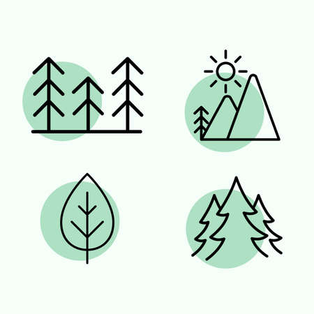 Set of colorful nature Mountain tree outline icon illustrationのイラスト素材