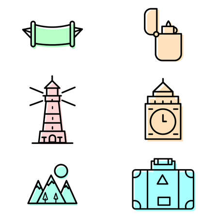 Set of colorful travel adventure outline icon designのイラスト素材