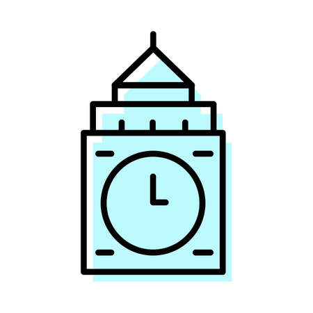 Clock tower building flat outline icon illustration travel landmark destination place.