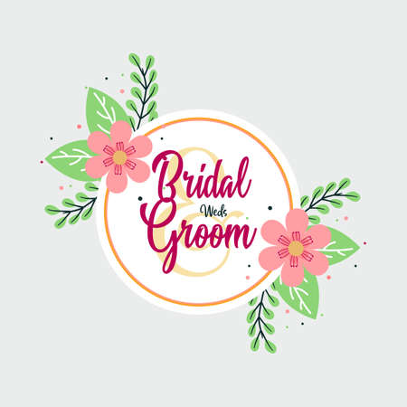 Floral Bridal and groom wedding invitation card and sticker art vector illustrationのイラスト素材