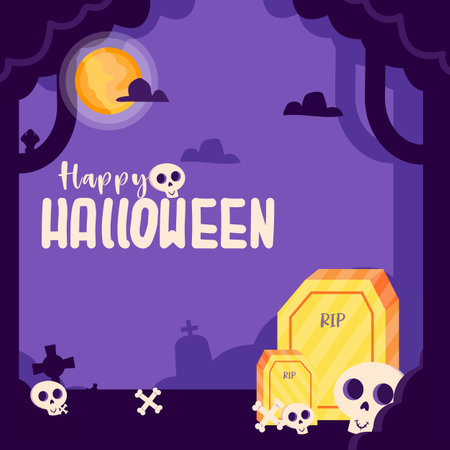 Halloween spooky with rip skull and Skelton moon vector illustrationのイラスト素材