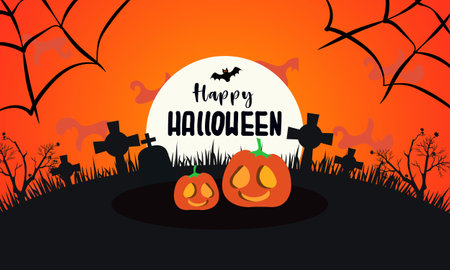 Happy Halloween with a horror pumpkin vector illustrationのイラスト素材