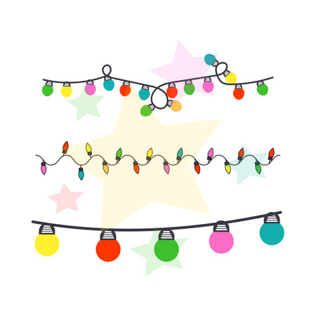 Colorful Christmas Decorative light set with star background illustrationのイラスト素材
