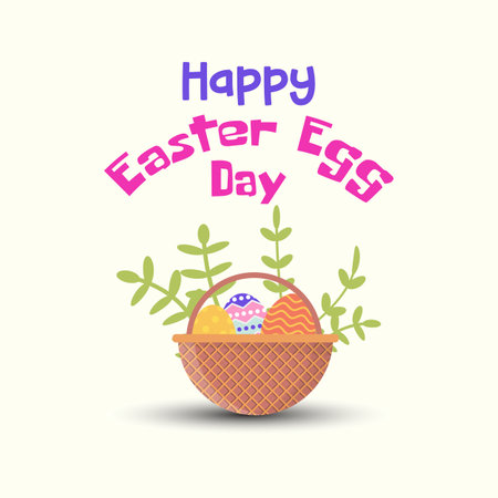 Happy easter egg basket vector illustration with natural leafのイラスト素材