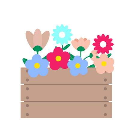 beautiful summer gardening botanical flower on a wooden basketのイラスト素材