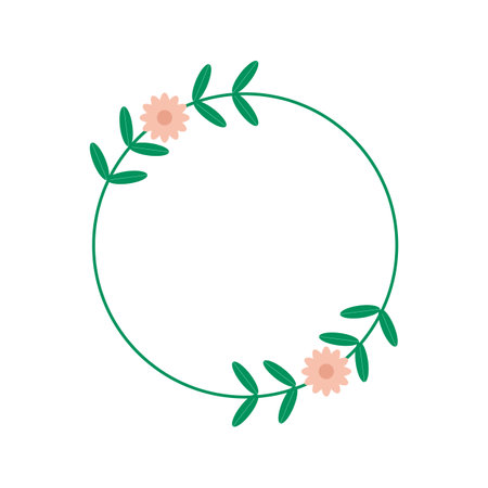 green floral with brown wreath frame vector illustrationのイラスト素材