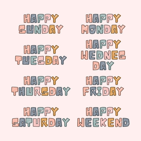 Happy weekend name with scratch hand drawing vector illustrationsのイラスト素材