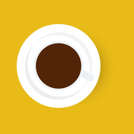 Coffee cup with close-up top view on yellow backgroundのイラスト素材