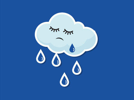 Crying cloud with raindrops. Vector illustration isolated on blue background.のイラスト素材