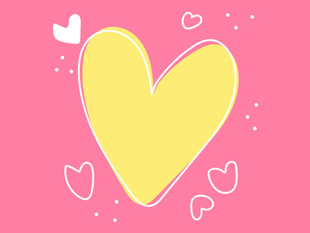 Vector illustration of a yellow heart on a pink background with hearts.のイラスト素材