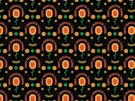 Retro fabric ethnic flower pattern on a black backgroundのイラスト素材