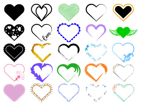 Set of decorative hand-drawn Valentine's Day heart bundleのイラスト素材
