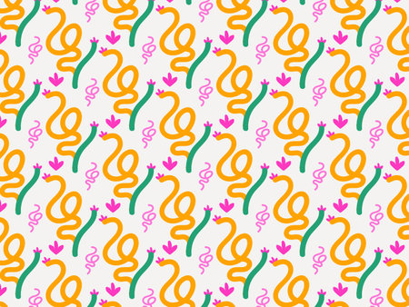Abstract decorative colorful yellow snake line art background pattern designのイラスト素材