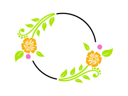 Hand-draw circle with botanical floral wreath illustrationのイラスト素材