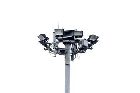 Sportlights tower over white backgroundの写真素材