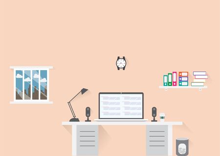 Creative office workspace Flat design with long shadowsのイラスト素材