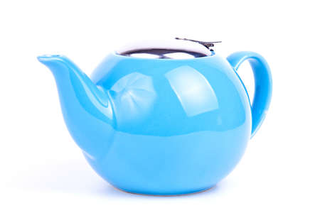 one blue tea-pot on white backgroundの写真素材