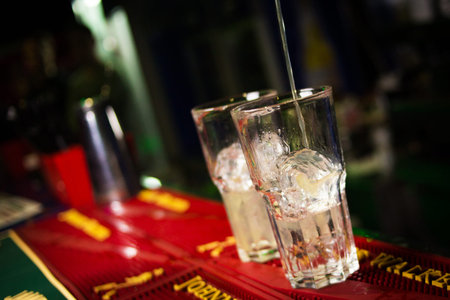 alcoholic cocktail is in beautiful glasses, pours in the restaurant
