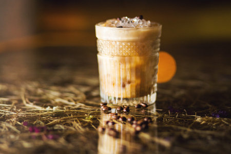 fresh, cold coffee cocktail with ice in restaurant