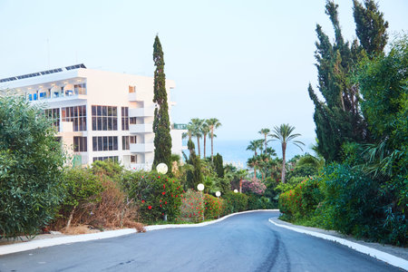Modern hotels near Ayia Napa, Mediterranean sea coast, Cyprus.の写真素材