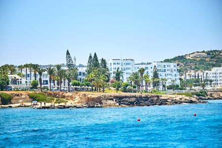 Modern hotels near Protaras Mediterranean sea coast, Cyprus.の写真素材
