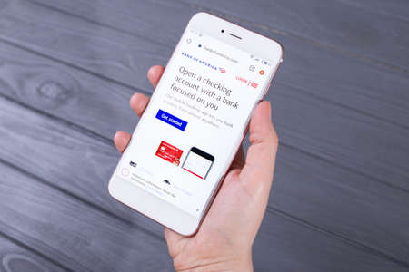 Kyiv, Ukraine - April 22, 2020: The Bank of America website  displayed on smartphone.Internet access from a mobile phoneのeditorial素材