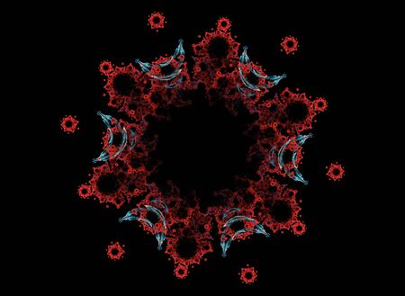  red and blue abstract star fractal  lines on blackの写真素材