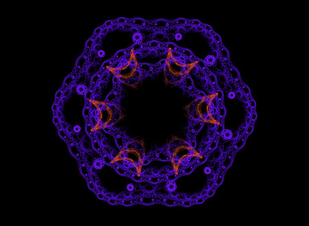 Violet and red abstract round fractal  lines on black
