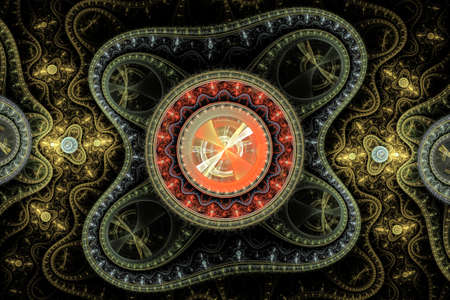 Colored abstract fractal curves and lines on white backgroundの写真素材