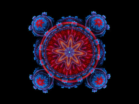 colored abstract fractal and lines on dark background
