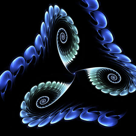 blue and white abstract round curves and lines on dark backgroundの写真素材