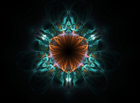 orange and blue abstract round curves and lines on dark background