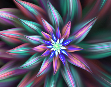 colored abstract round curves and lines on black backgroundの写真素材