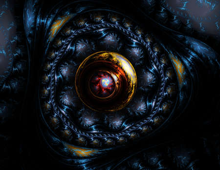violet and orange abstract round curves and lines on black backgroundの写真素材