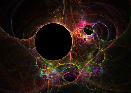 colored abstract round curves and lines on black background