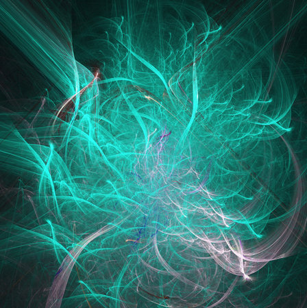 green abstract round curves and lines on black backgroundの写真素材