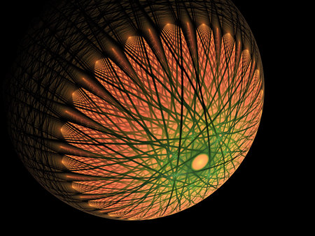 orange abstract round curves and lines on black background