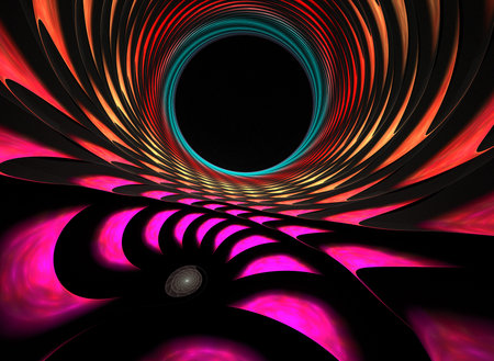 colored abstract round curves and lines on black background
