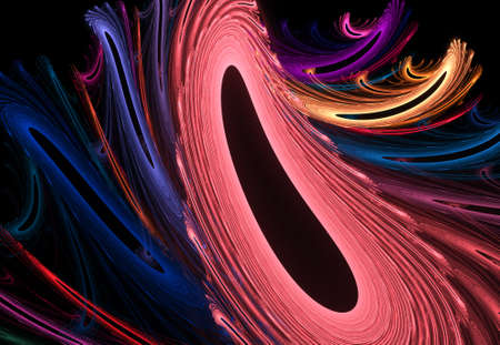 colored abstract round curves and lines on black backgroundの写真素材