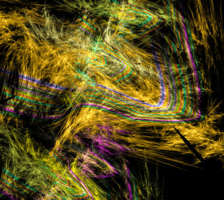 colored abstract round curves and lines on black backgroundの写真素材