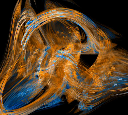 colored abstract round curves and lines on black backgroundの写真素材