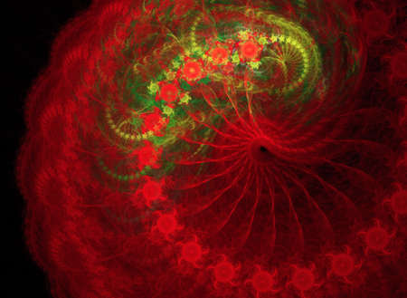 colored abstract round curves and lines on black backgroundの写真素材