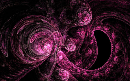 colored abstract round curves and lines on black backgroundの写真素材