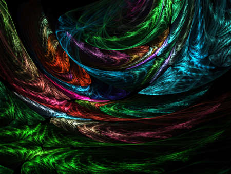 fractal colored abstract round curves and lines on black backgroundの写真素材