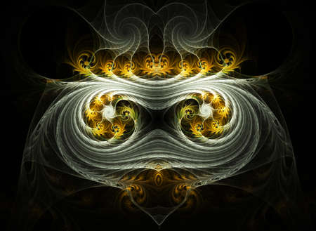 fractal colored abstract round curves and lines on black backgroundの写真素材