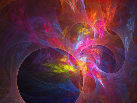 fractal colored abstract round curves and lines on black backgroundの写真素材