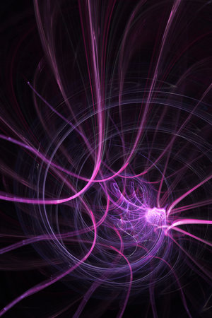 violet abstract round curves and lines on black background